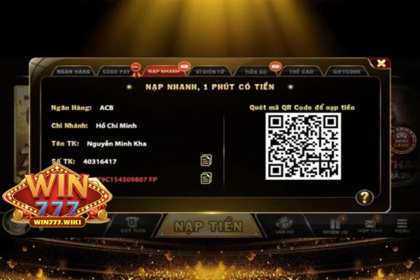 Nạp tiền Win777  qua chuyển khoản ngân hàng